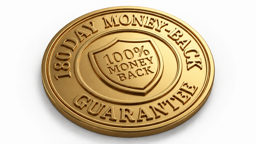 Gold coin: 180-day money-back guarantee, 100% money back