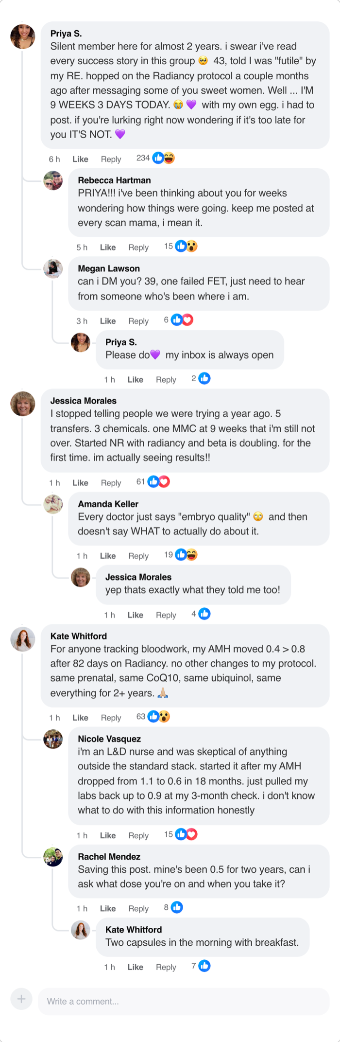 Messages from women who started Radiancy and tracked what changed